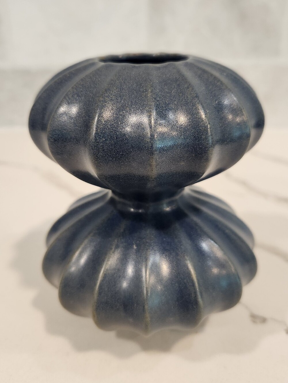 Jonathan Adler Ceramic Ribbed Double Gourd Bud Vase Slate Blue - Picture 3 of 11